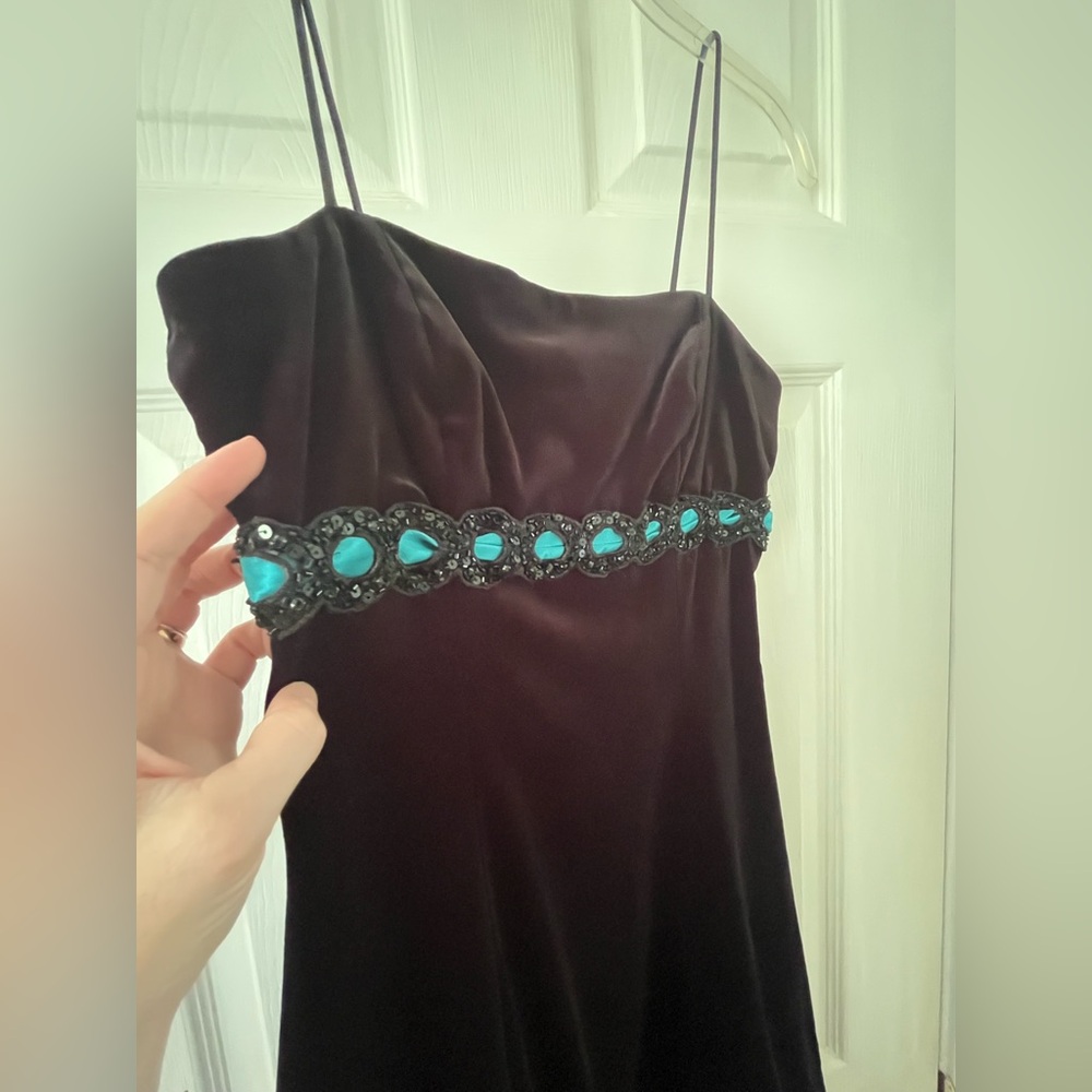 Betsy & Adam Velvet Black Dress with Teal Details - Picture 2 of 5